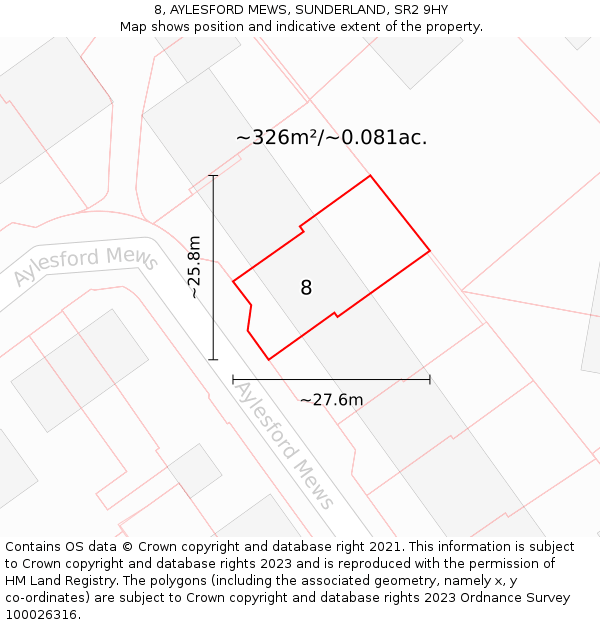 8, AYLESFORD MEWS, SUNDERLAND, SR2 9HY: Plot and title map