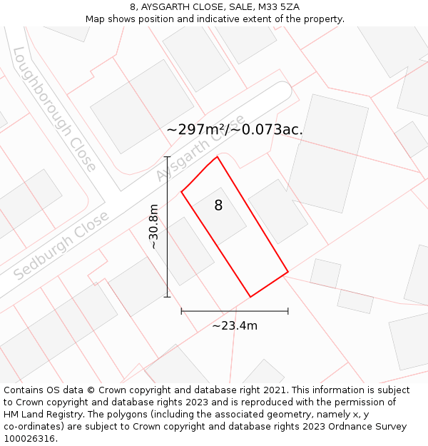 8, AYSGARTH CLOSE, SALE, M33 5ZA: Plot and title map