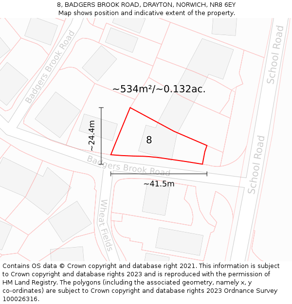 8, BADGERS BROOK ROAD, DRAYTON, NORWICH, NR8 6EY: Plot and title map