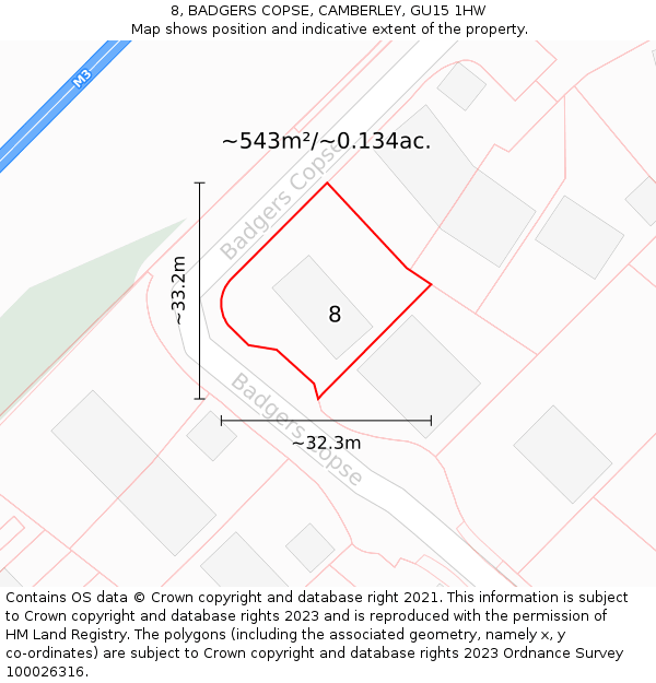 8, BADGERS COPSE, CAMBERLEY, GU15 1HW: Plot and title map