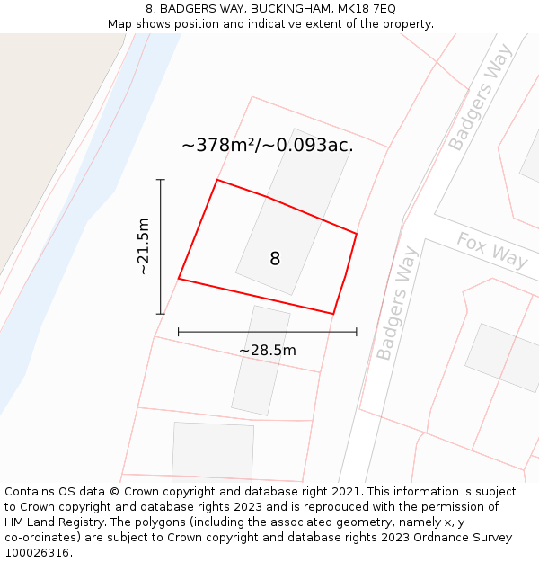 8, BADGERS WAY, BUCKINGHAM, MK18 7EQ: Plot and title map