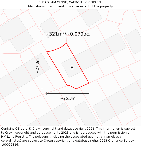 8, BADHAM CLOSE, CAERPHILLY, CF83 1SH: Plot and title map