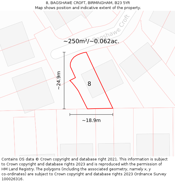 8, BAGSHAWE CROFT, BIRMINGHAM, B23 5YR: Plot and title map