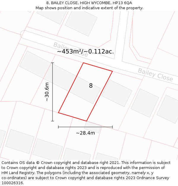 8, BAILEY CLOSE, HIGH WYCOMBE, HP13 6QA: Plot and title map