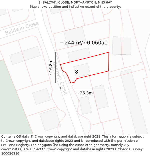 8, BALDWIN CLOSE, NORTHAMPTON, NN3 6AY: Plot and title map