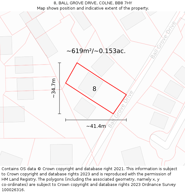 8, BALL GROVE DRIVE, COLNE, BB8 7HY: Plot and title map