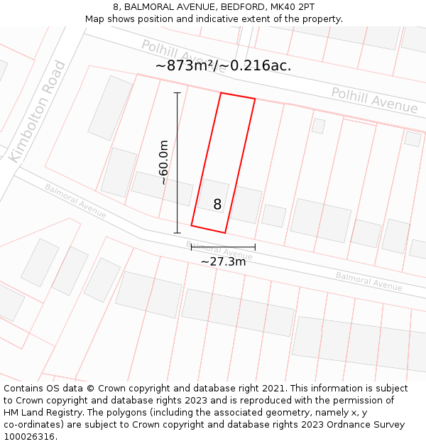 8, BALMORAL AVENUE, BEDFORD, MK40 2PT: Plot and title map