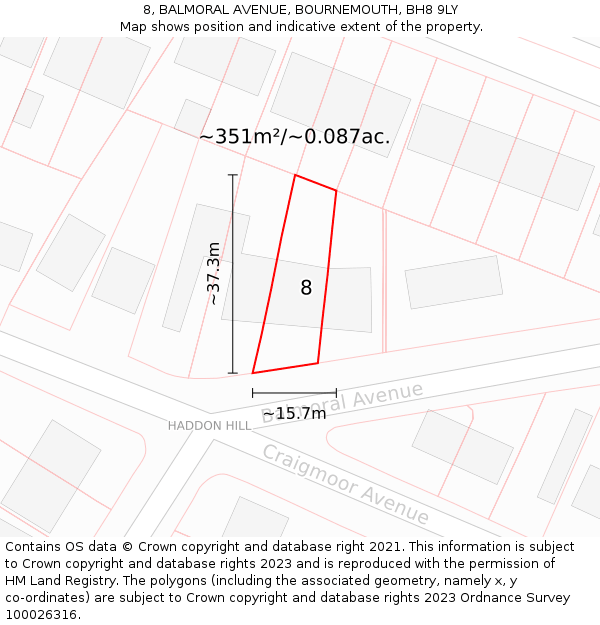 8, BALMORAL AVENUE, BOURNEMOUTH, BH8 9LY: Plot and title map