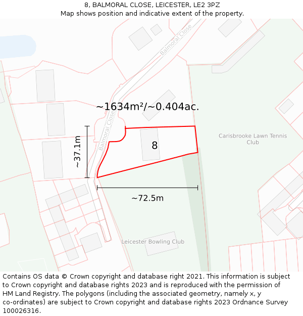 8, BALMORAL CLOSE, LEICESTER, LE2 3PZ: Plot and title map