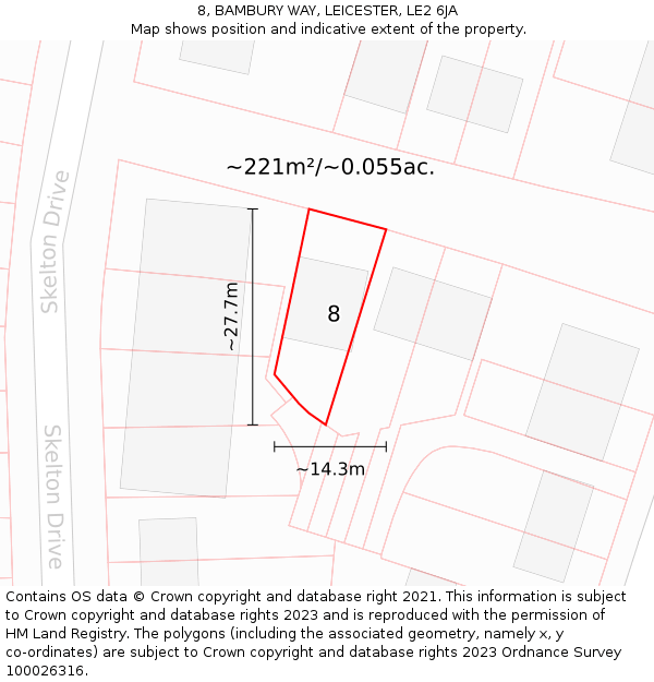 8, BAMBURY WAY, LEICESTER, LE2 6JA: Plot and title map