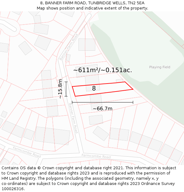 8, BANNER FARM ROAD, TUNBRIDGE WELLS, TN2 5EA: Plot and title map