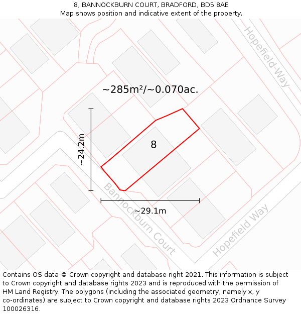 8, BANNOCKBURN COURT, BRADFORD, BD5 8AE: Plot and title map