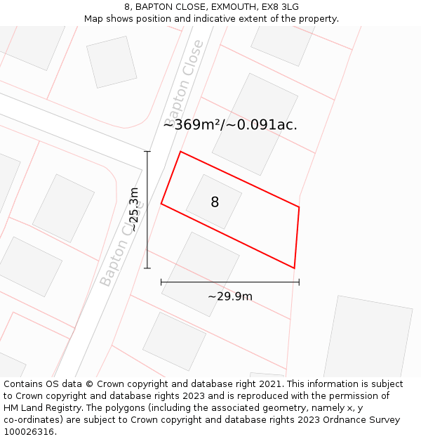 8, BAPTON CLOSE, EXMOUTH, EX8 3LG: Plot and title map