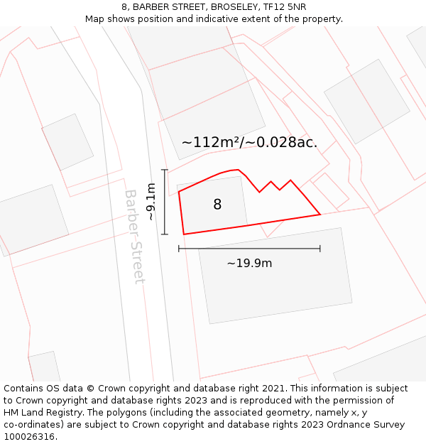 8, BARBER STREET, BROSELEY, TF12 5NR: Plot and title map