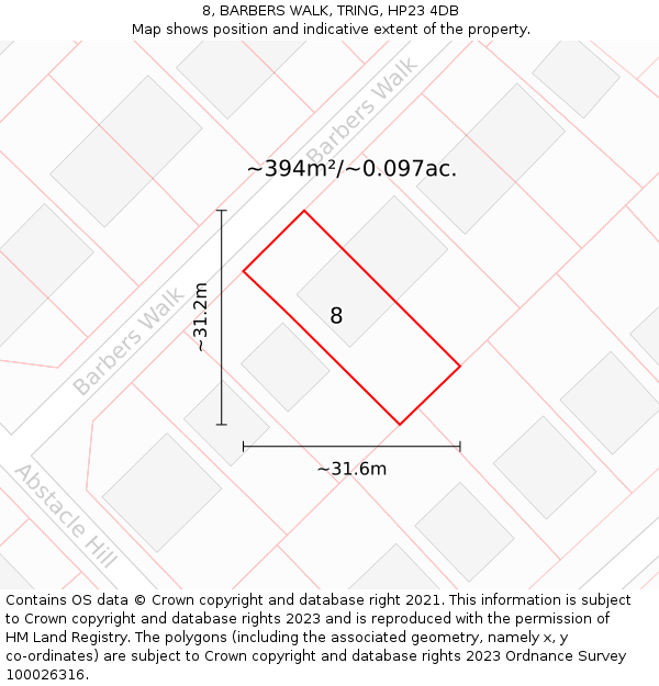 8, BARBERS WALK, TRING, HP23 4DB: Plot and title map