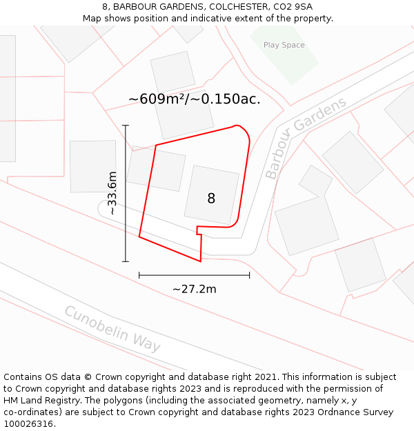 8, BARBOUR GARDENS, COLCHESTER, CO2 9SA: Plot and title map