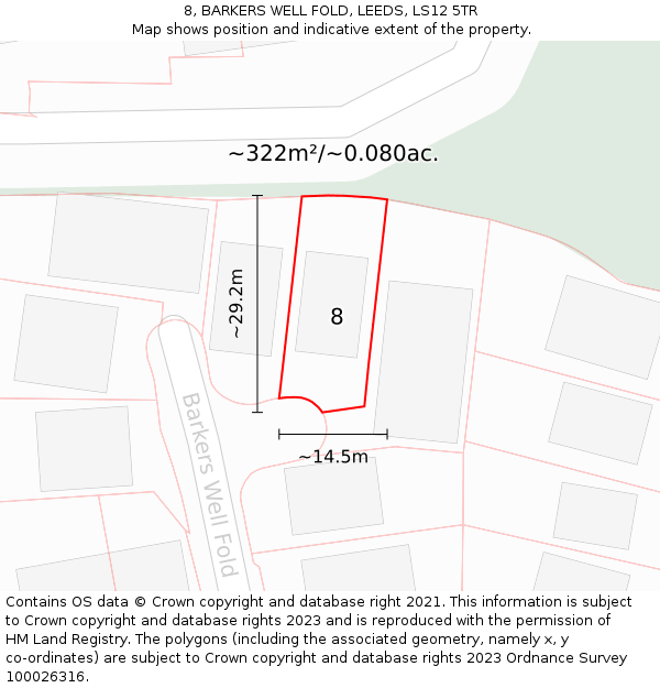 8, BARKERS WELL FOLD, LEEDS, LS12 5TR: Plot and title map