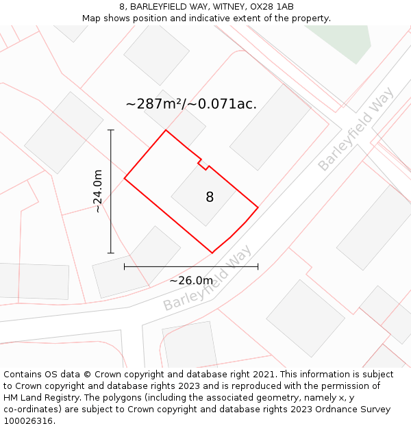 8, BARLEYFIELD WAY, WITNEY, OX28 1AB: Plot and title map