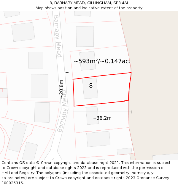 8, BARNABY MEAD, GILLINGHAM, SP8 4AL: Plot and title map
