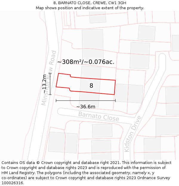 8, BARNATO CLOSE, CREWE, CW1 3GH: Plot and title map