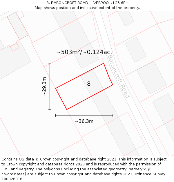 8, BARONCROFT ROAD, LIVERPOOL, L25 6EH: Plot and title map
