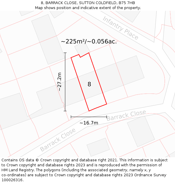 8, BARRACK CLOSE, SUTTON COLDFIELD, B75 7HB: Plot and title map