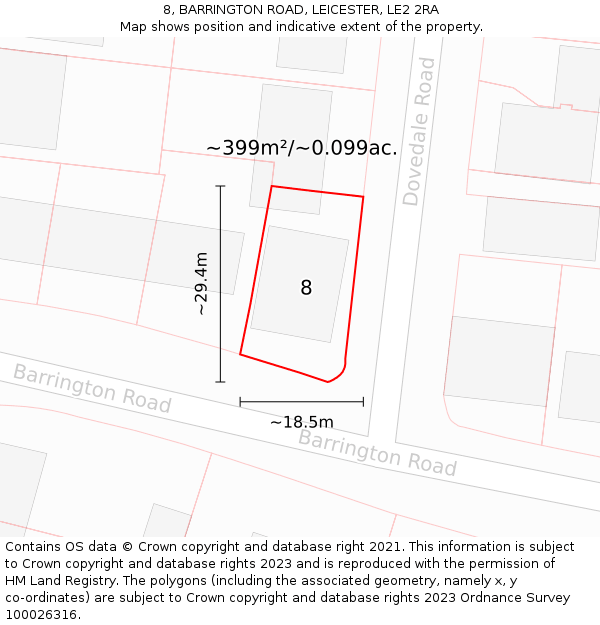 8, BARRINGTON ROAD, LEICESTER, LE2 2RA: Plot and title map