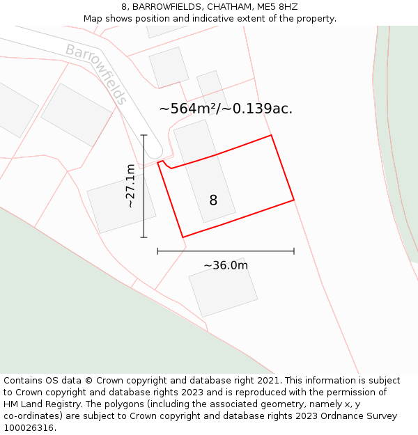 8, BARROWFIELDS, CHATHAM, ME5 8HZ: Plot and title map
