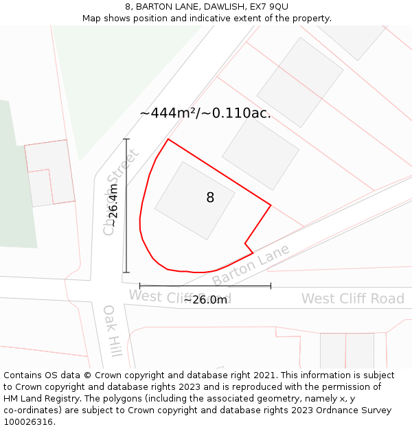 8, BARTON LANE, DAWLISH, EX7 9QU: Plot and title map