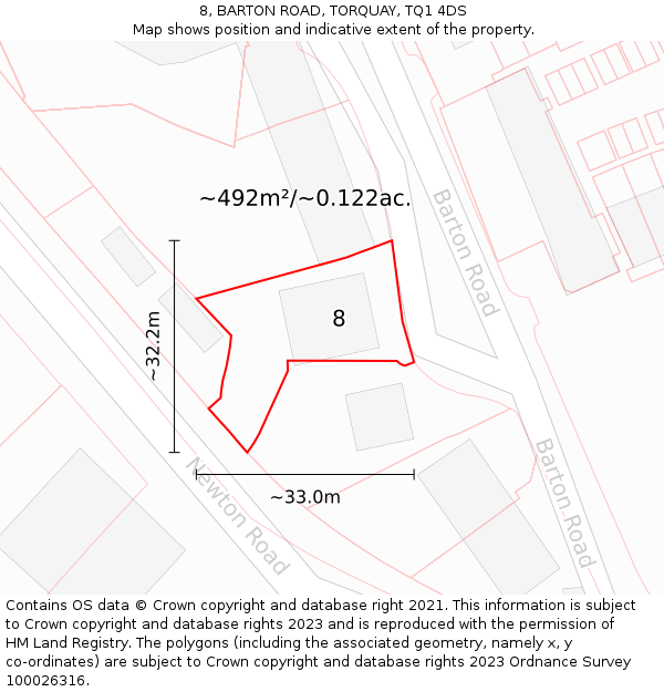 8, BARTON ROAD, TORQUAY, TQ1 4DS: Plot and title map