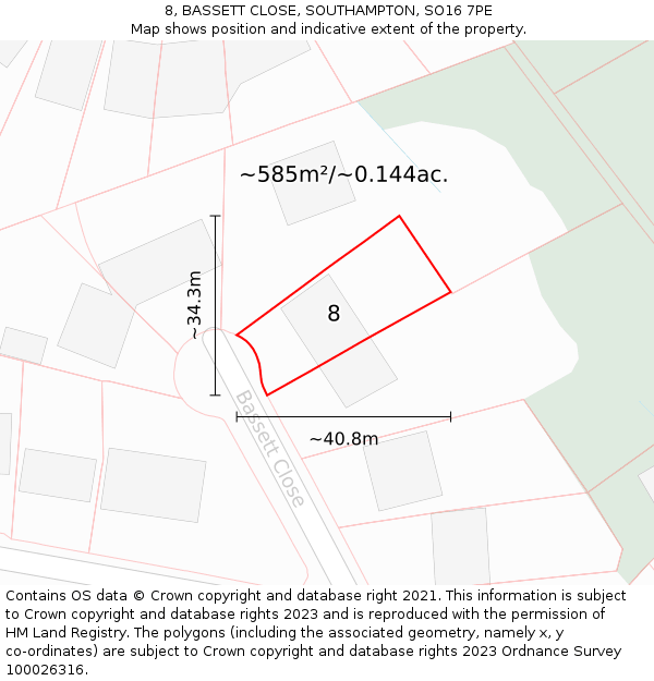 8, BASSETT CLOSE, SOUTHAMPTON, SO16 7PE: Plot and title map