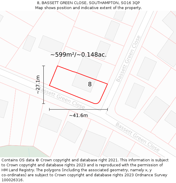 8, BASSETT GREEN CLOSE, SOUTHAMPTON, SO16 3QP: Plot and title map