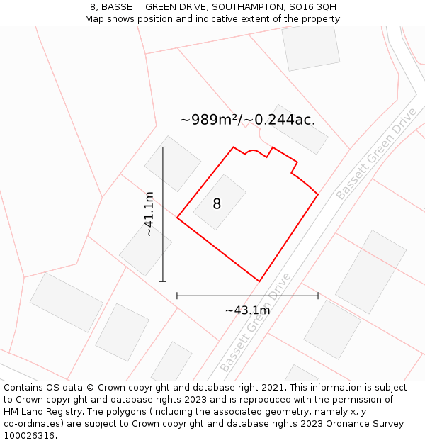 8, BASSETT GREEN DRIVE, SOUTHAMPTON, SO16 3QH: Plot and title map