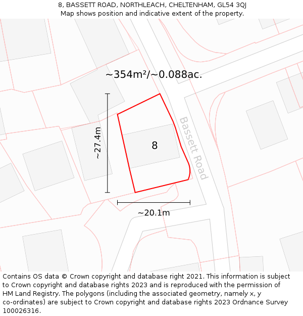 8, BASSETT ROAD, NORTHLEACH, CHELTENHAM, GL54 3QJ: Plot and title map