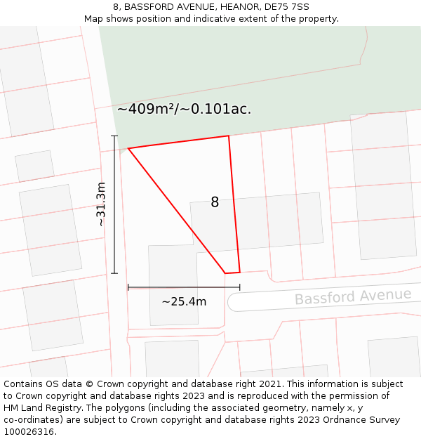 8, BASSFORD AVENUE, HEANOR, DE75 7SS: Plot and title map