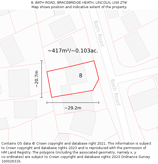 8, BATH ROAD, BRACEBRIDGE HEATH, LINCOLN, LN4 2TW: Plot and title map