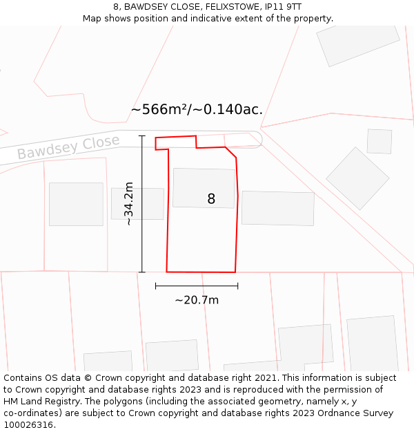 8, BAWDSEY CLOSE, FELIXSTOWE, IP11 9TT: Plot and title map