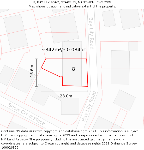 8, BAY LILY ROAD, STAPELEY, NANTWICH, CW5 7SW: Plot and title map