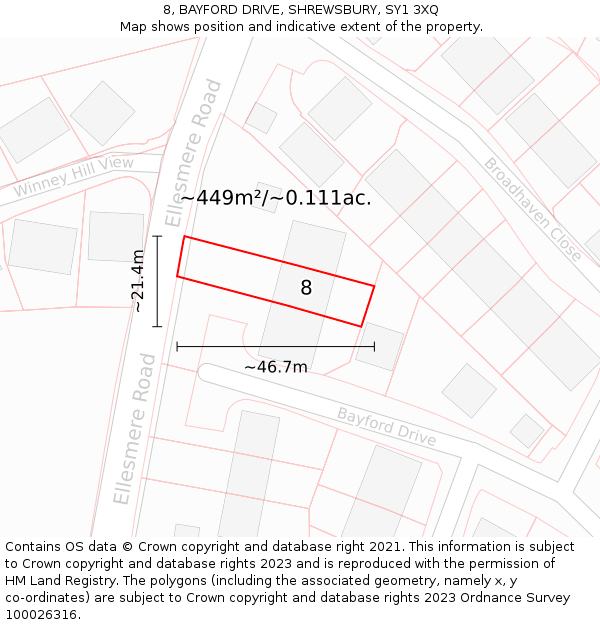 8, BAYFORD DRIVE, SHREWSBURY, SY1 3XQ: Plot and title map