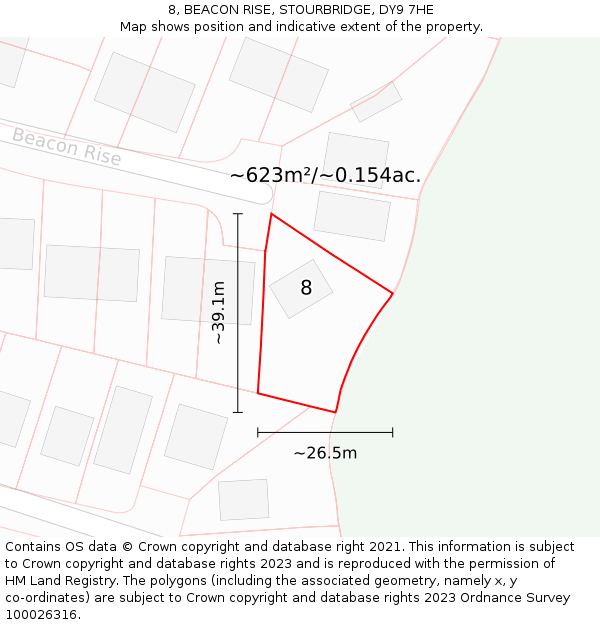 8, BEACON RISE, STOURBRIDGE, DY9 7HE: Plot and title map