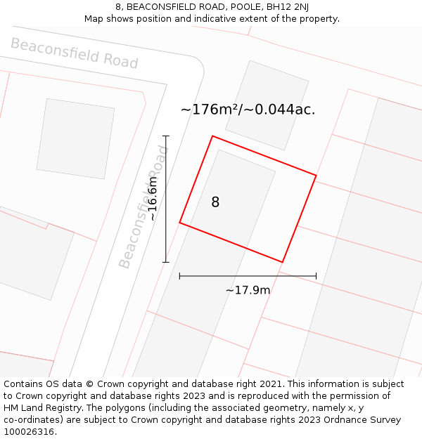 8, BEACONSFIELD ROAD, POOLE, BH12 2NJ: Plot and title map