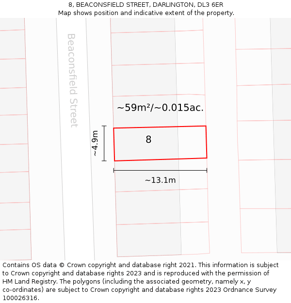 8, BEACONSFIELD STREET, DARLINGTON, DL3 6ER: Plot and title map