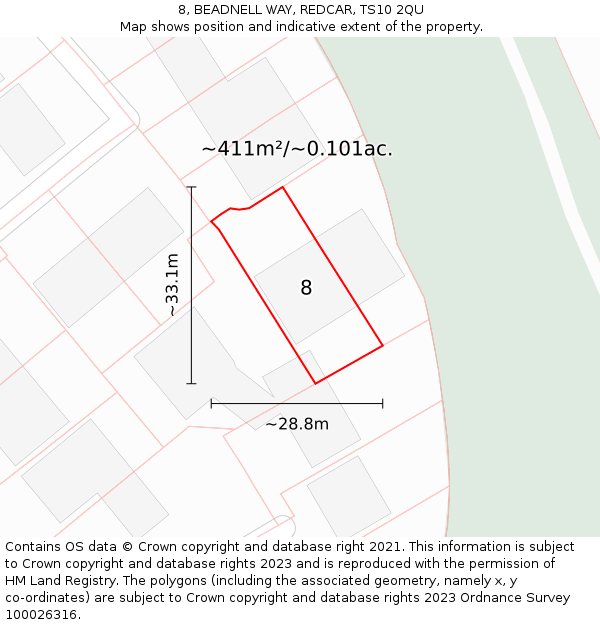 8, BEADNELL WAY, REDCAR, TS10 2QU: Plot and title map