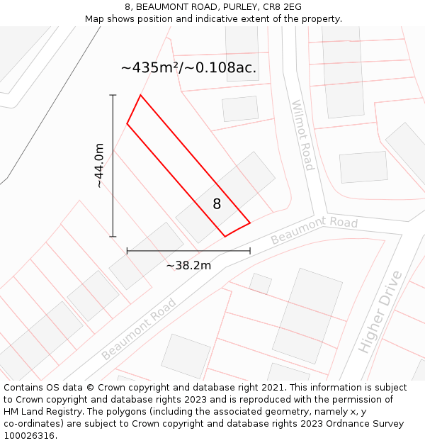 8, BEAUMONT ROAD, PURLEY, CR8 2EG: Plot and title map