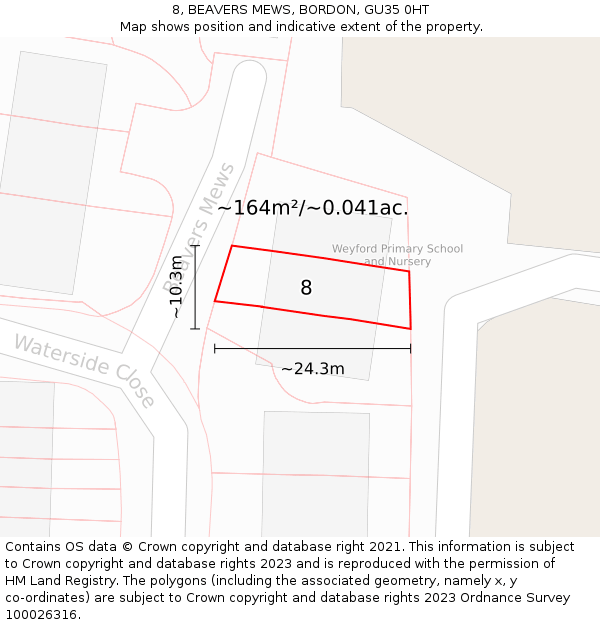 8, BEAVERS MEWS, BORDON, GU35 0HT: Plot and title map