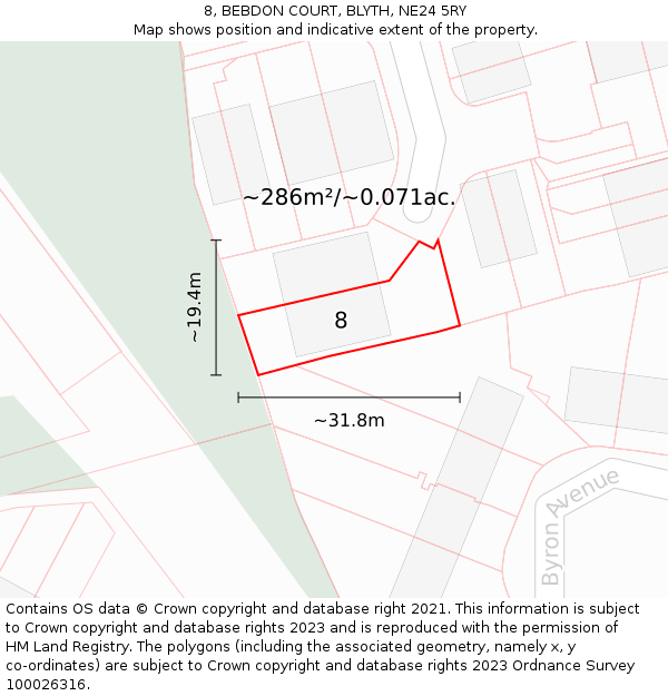 8, BEBDON COURT, BLYTH, NE24 5RY: Plot and title map