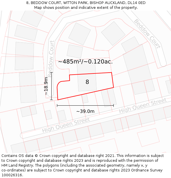 8, BEDDOW COURT, WITTON PARK, BISHOP AUCKLAND, DL14 0ED: Plot and title map