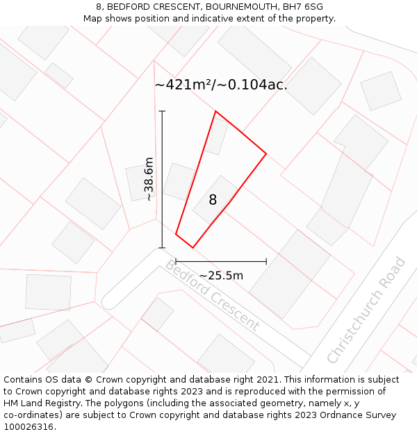8, BEDFORD CRESCENT, BOURNEMOUTH, BH7 6SG: Plot and title map