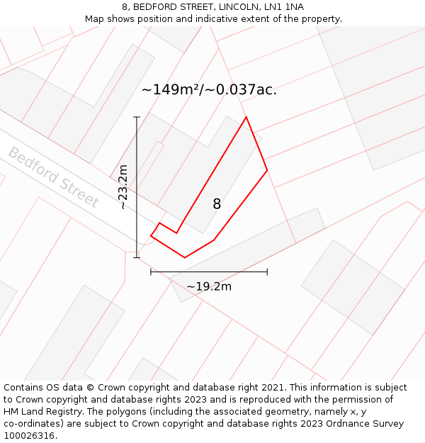 8, BEDFORD STREET, LINCOLN, LN1 1NA: Plot and title map
