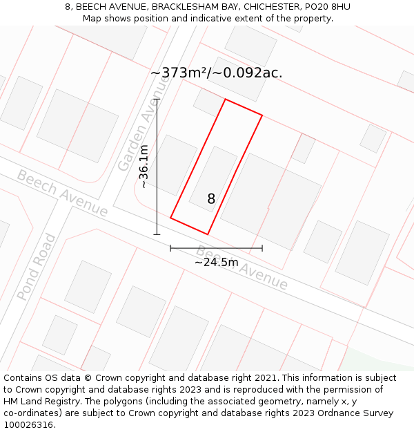 8, BEECH AVENUE, BRACKLESHAM BAY, CHICHESTER, PO20 8HU: Plot and title map